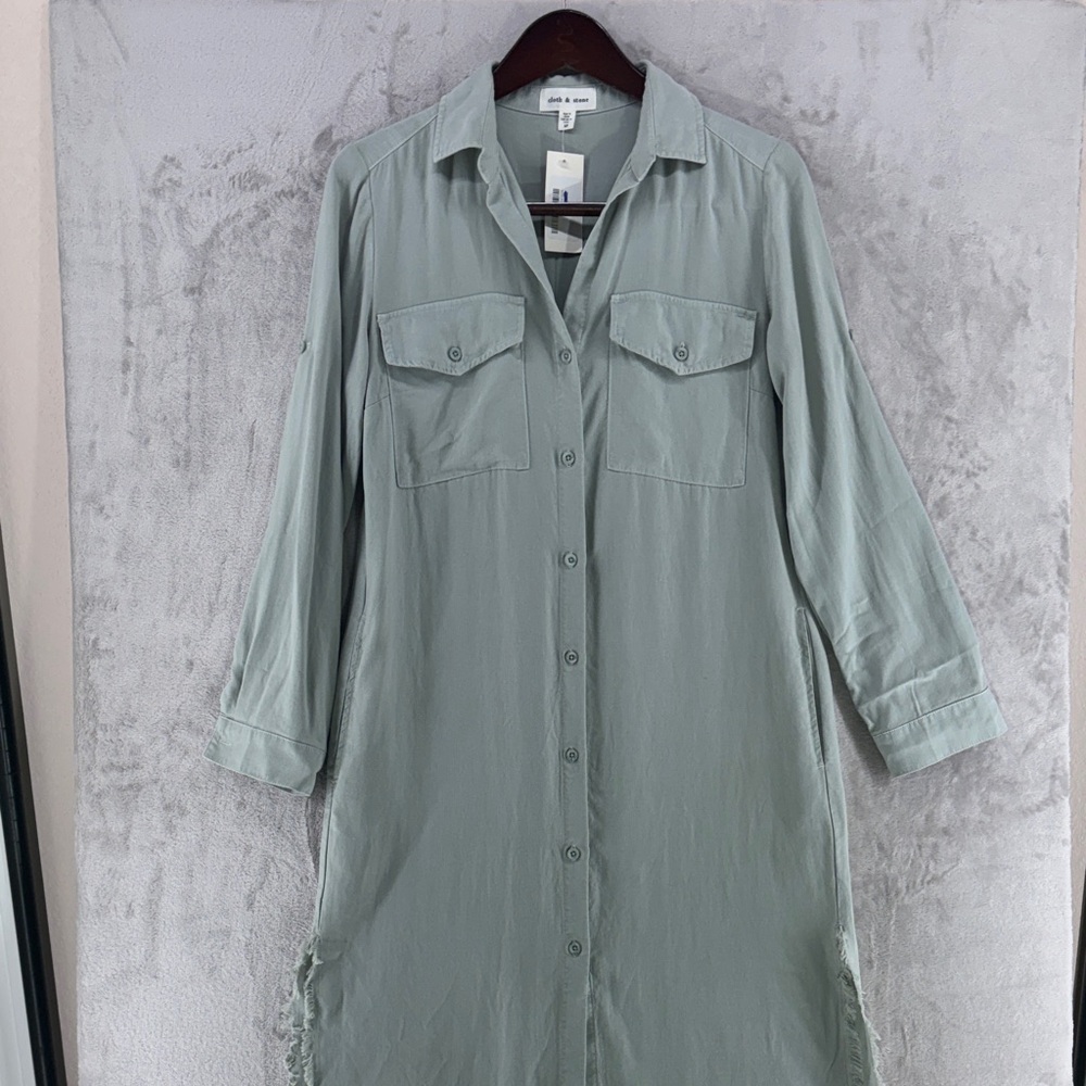 NWT Cloth & Stone Anthropologie Roll Tab Sleeve Button Down Collar Maxi Dress XS